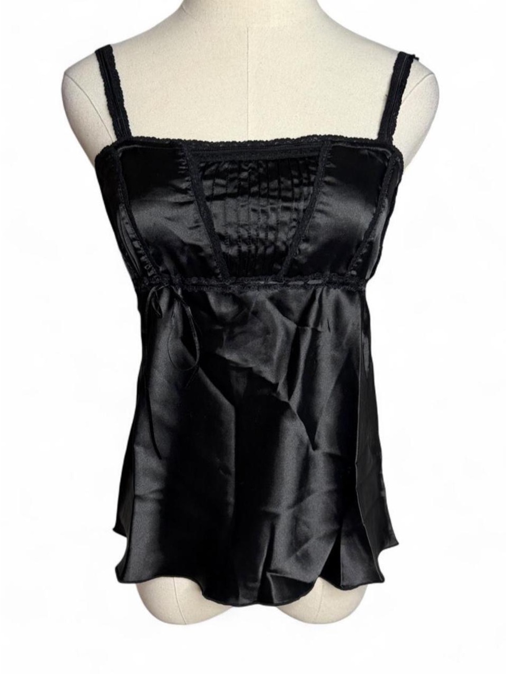 NWT Y2K Kaity Black Satin Milkmaid Cami Top Large